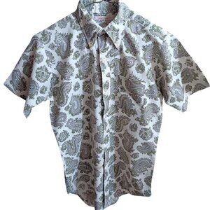 XS 14 Vintage Brent Prep Short-Sleeve Paisley Button-Up Shirt 70's Oxford Collar